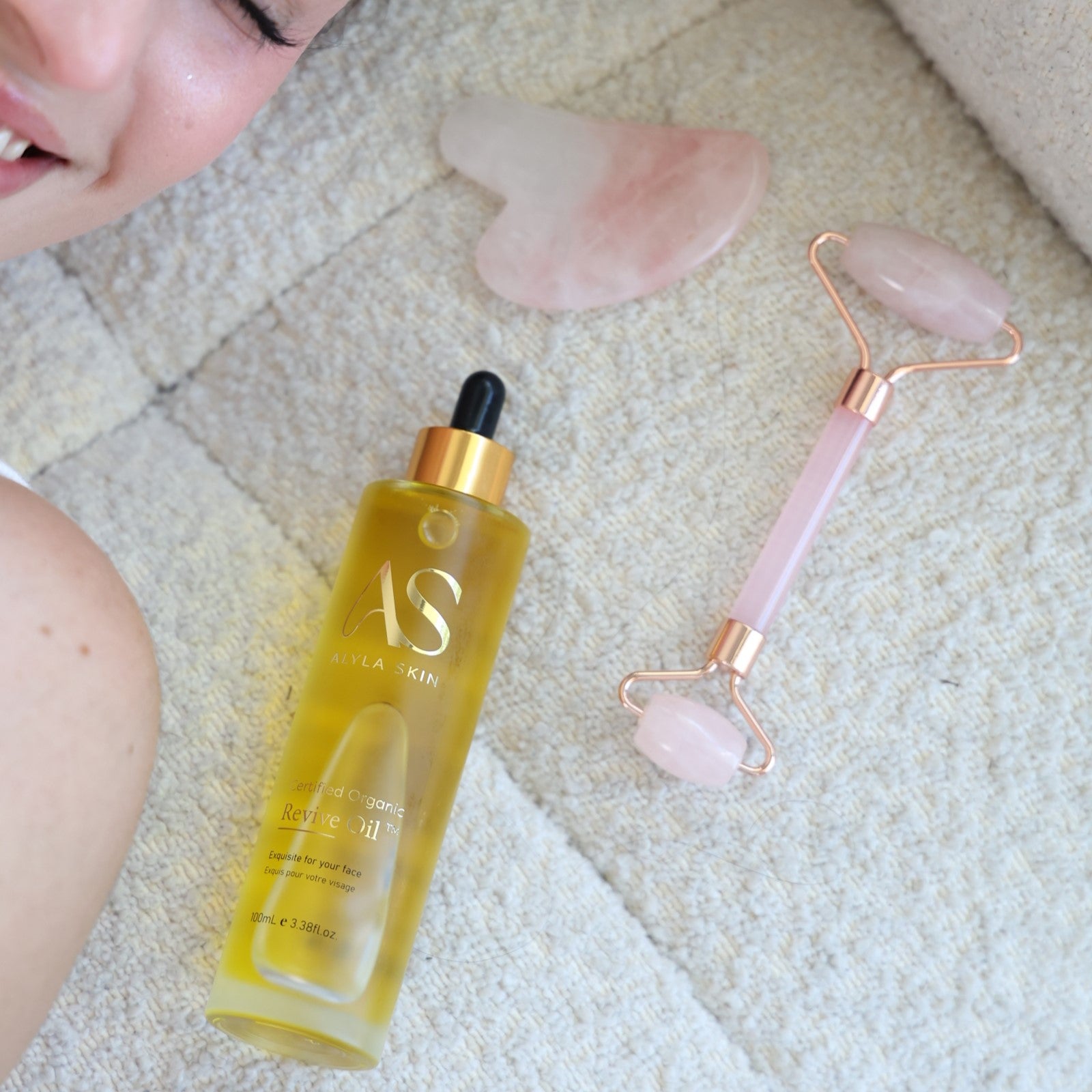 Natural Rose Quartz Roller and Guasha Massage Set